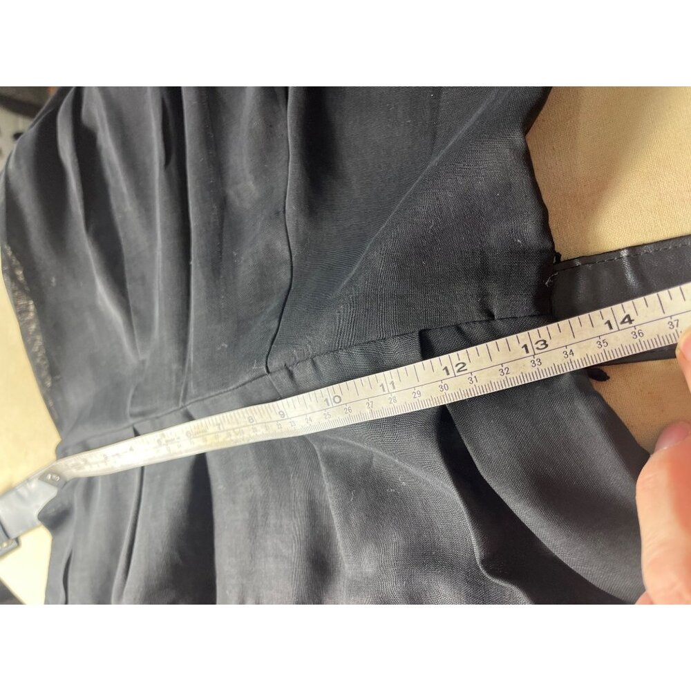 Vintage Black Dress Fitted Sheer Belt Midi Classic Cap Sleeve Pristine Womens S - Picture 10 of 12